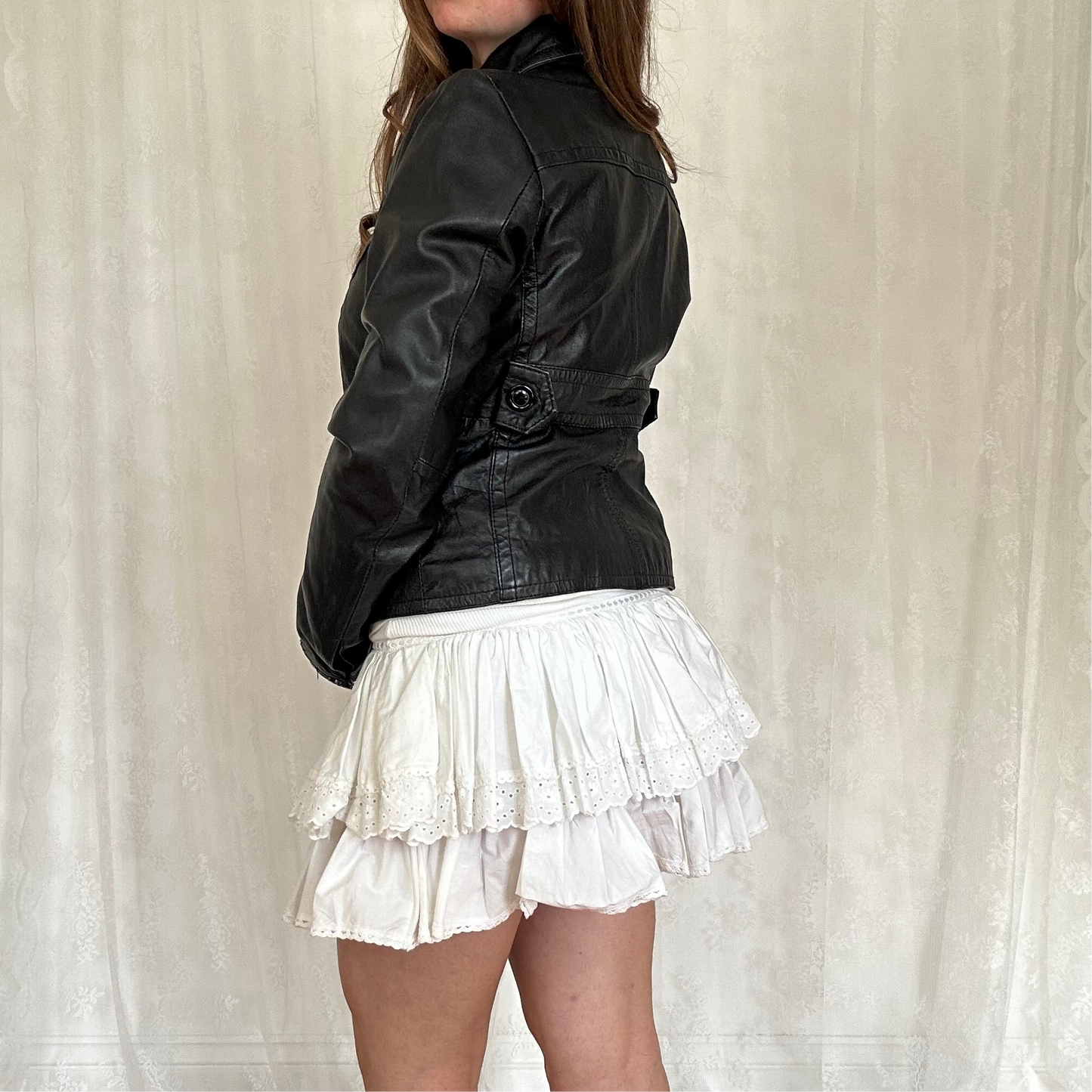 vintage 00s black leather peacoat
