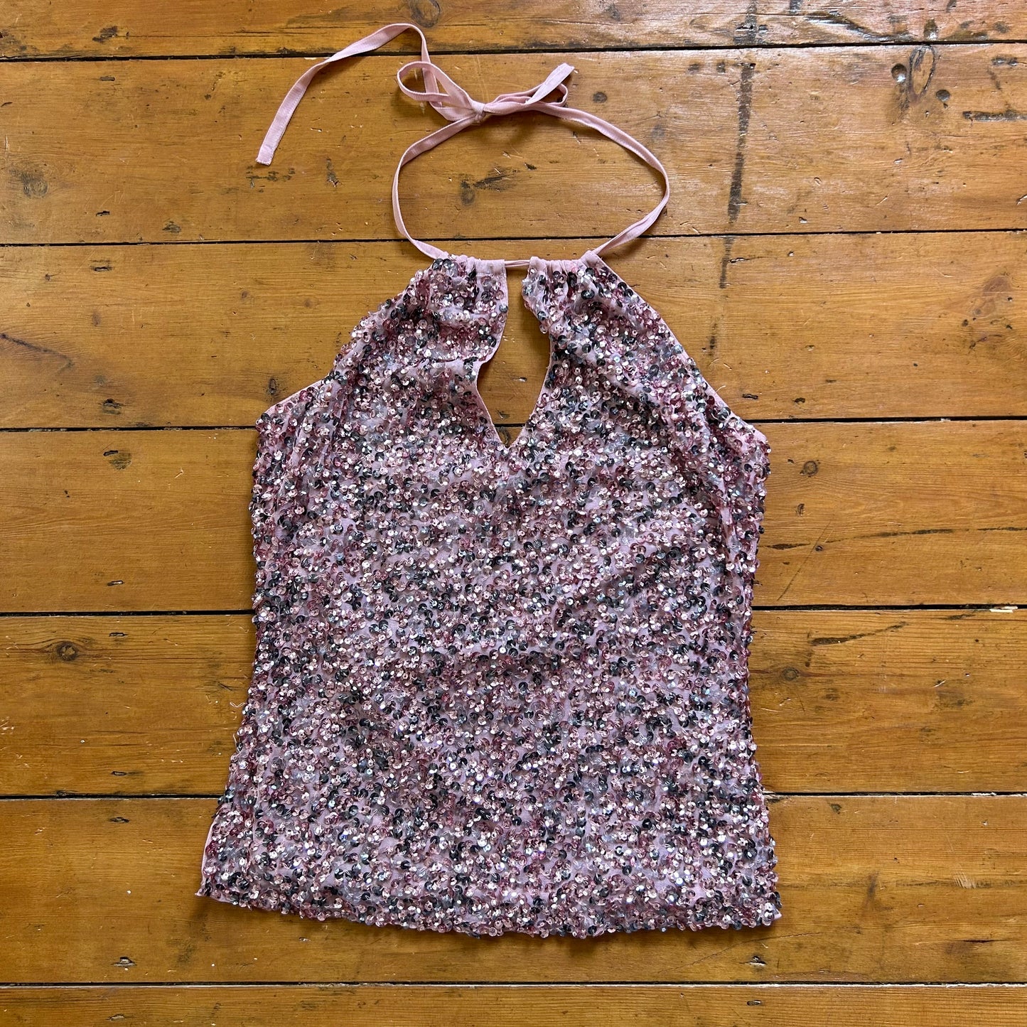 vintage 00s pink sequin halter top