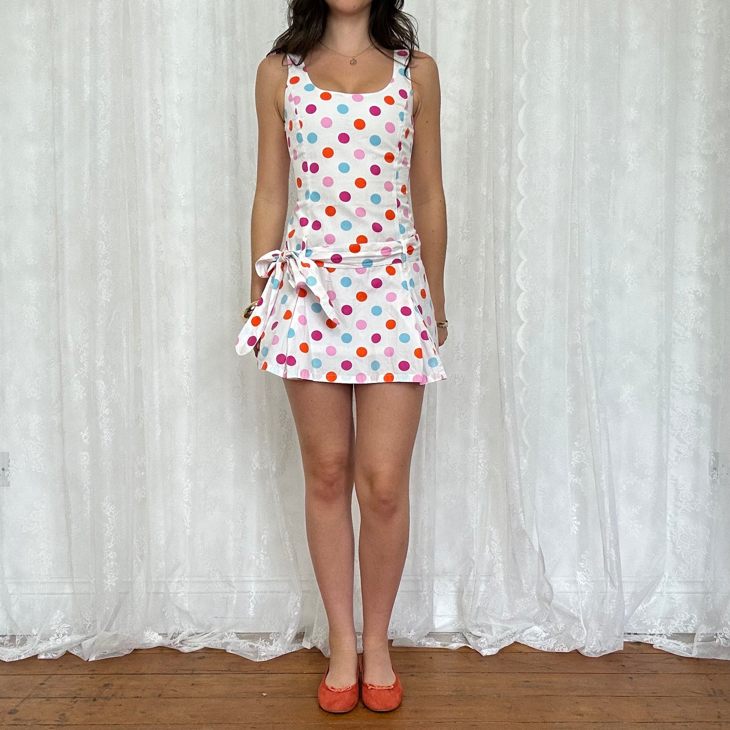 vintage 00s multi colour polka dot mini dress
