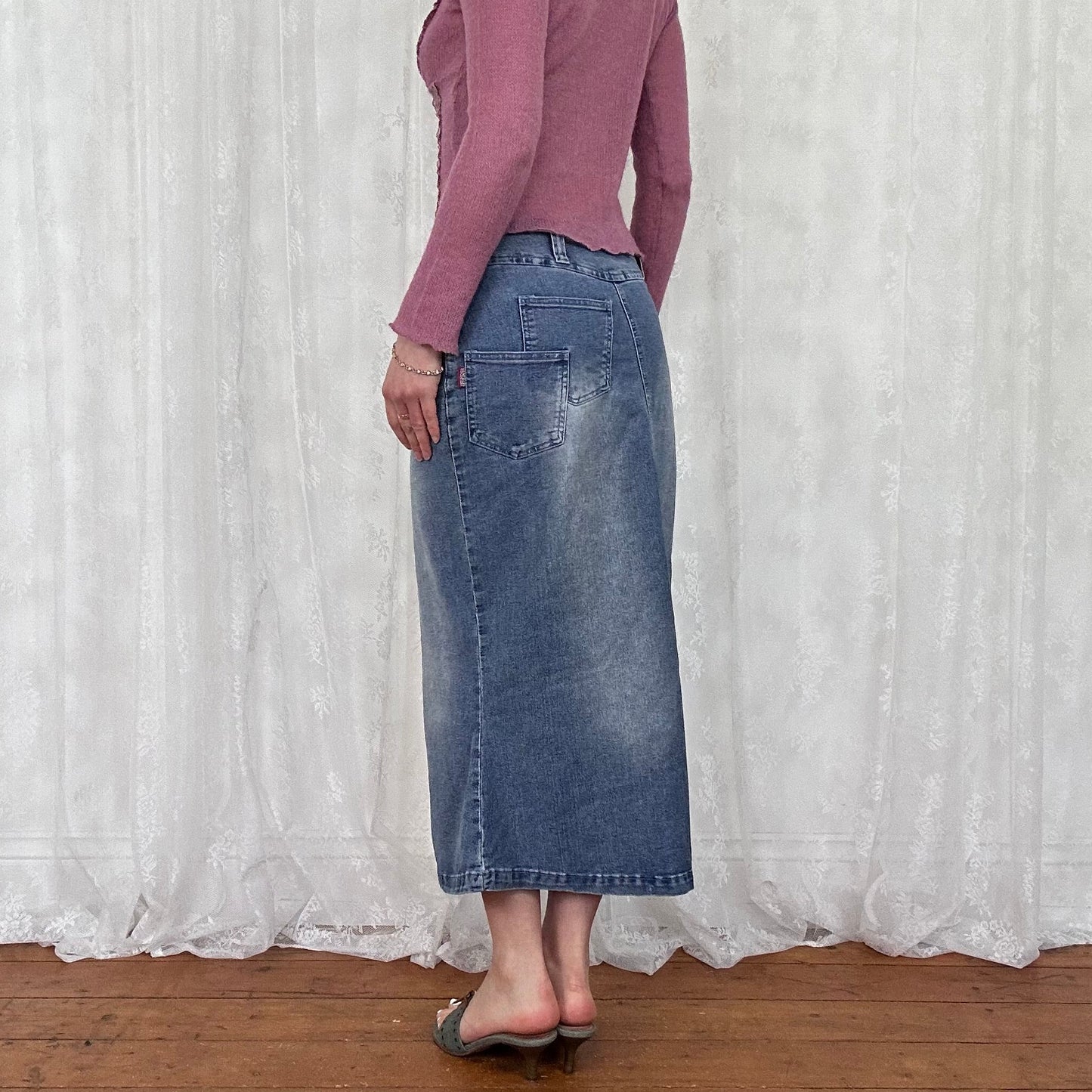 vintage 00s mid wash denim fishtail skirt