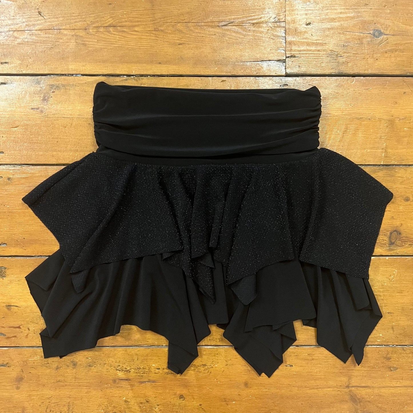 vintage 00s black glitter ruffle mini skirt