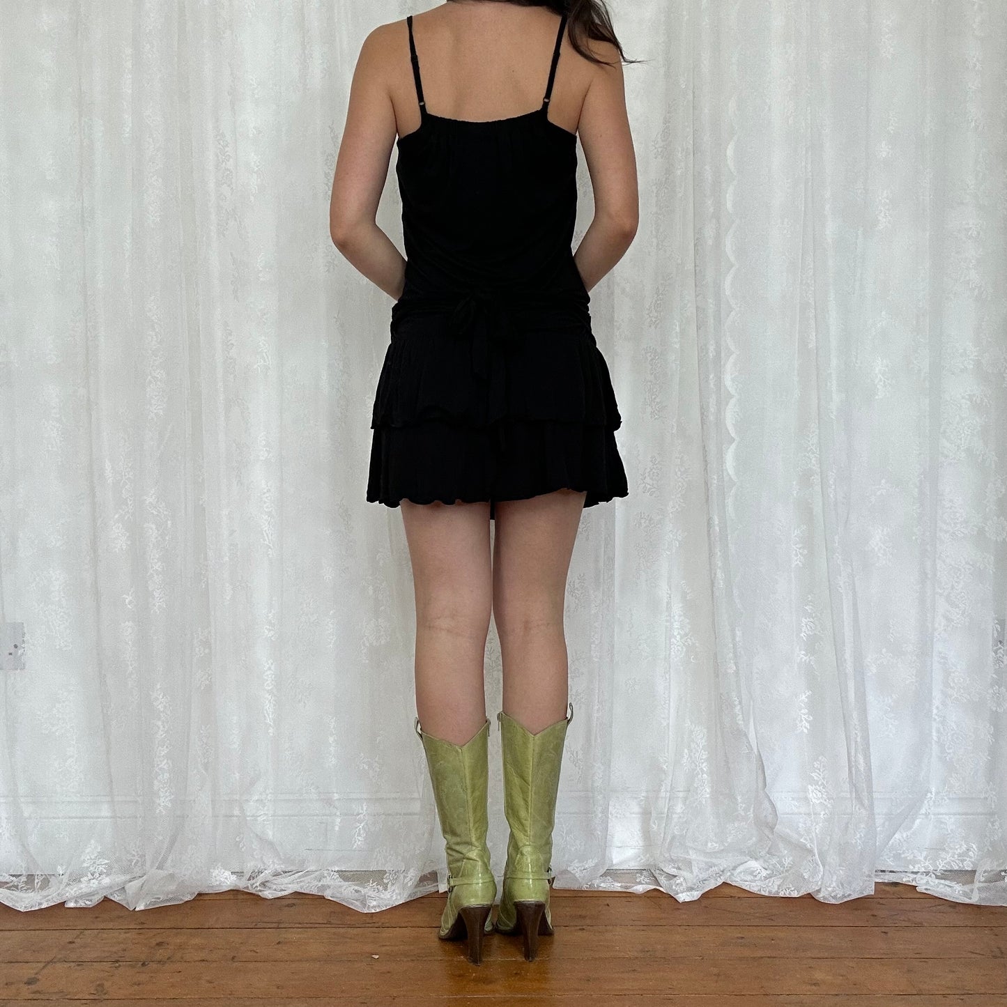 vintage 00s black mini rara dress with diamanté details