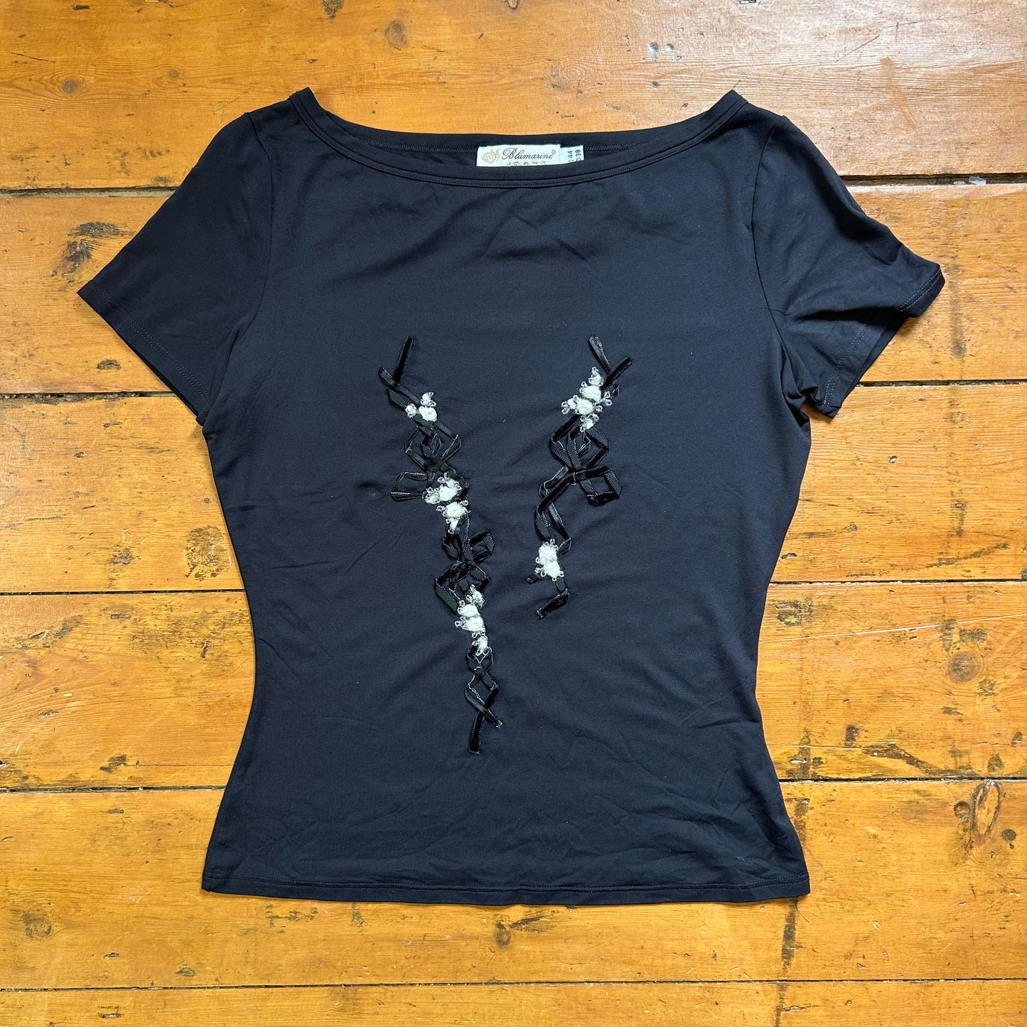 vintage 00s blumarine black embroidered top
