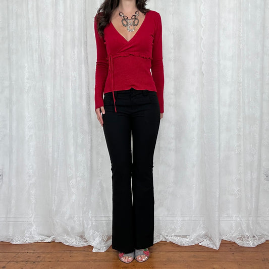 vintage 00s red thin knit ribbed crossover top