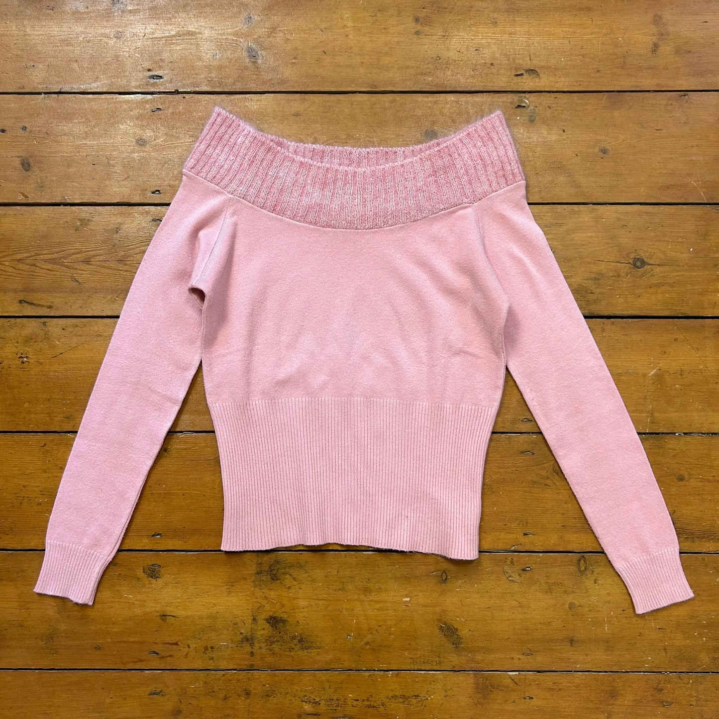 vintage 00s baby pink off the shoulder jumper