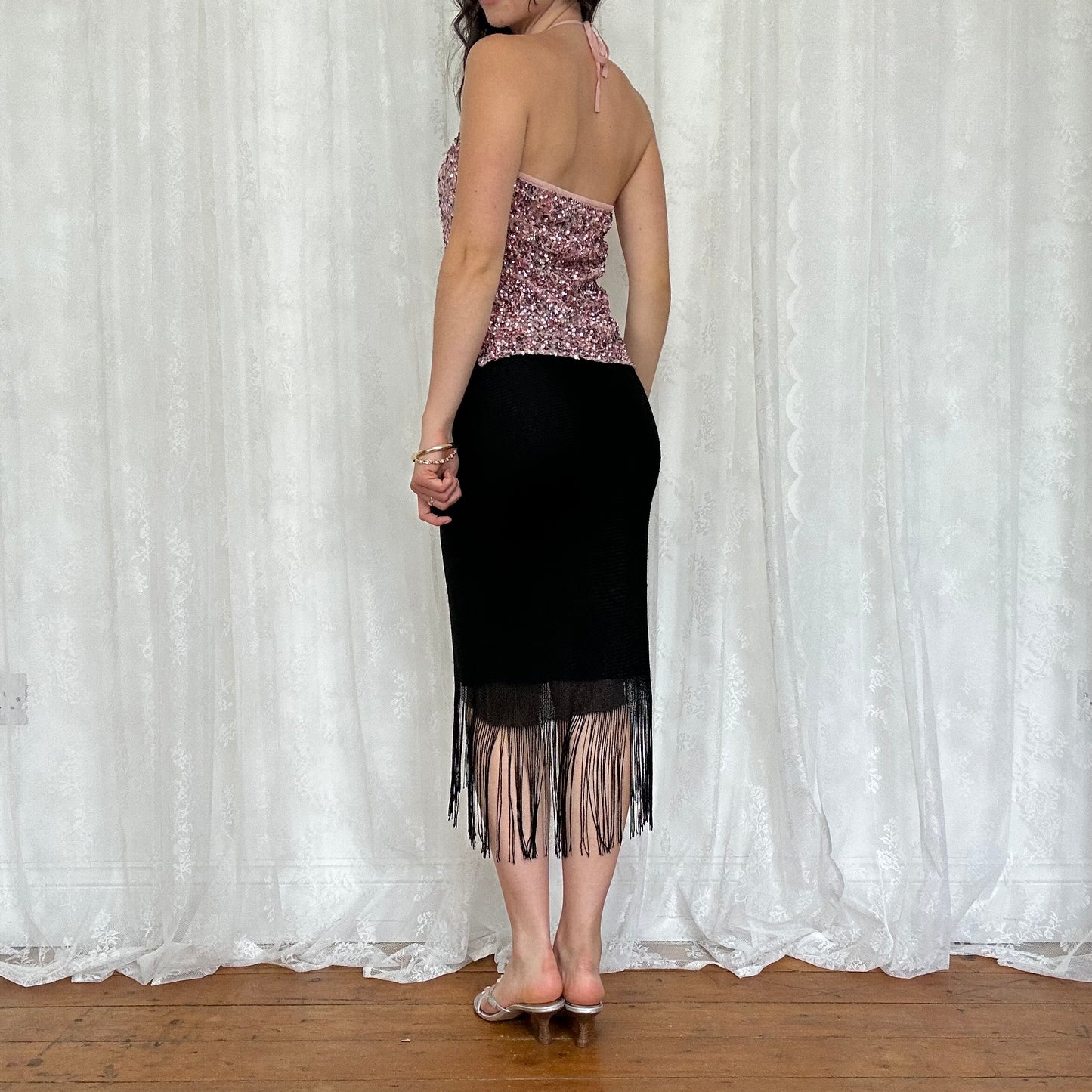 vintage 00s pink sequin halter top