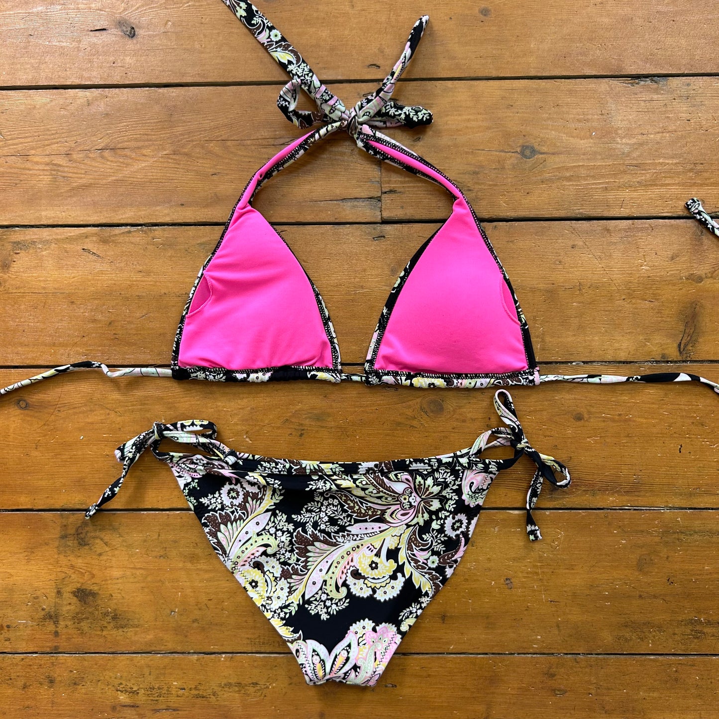 vintage 00s black paisley beaded sequin bikini set