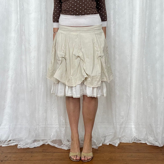 vintage 00s white and beige draped midi skirt