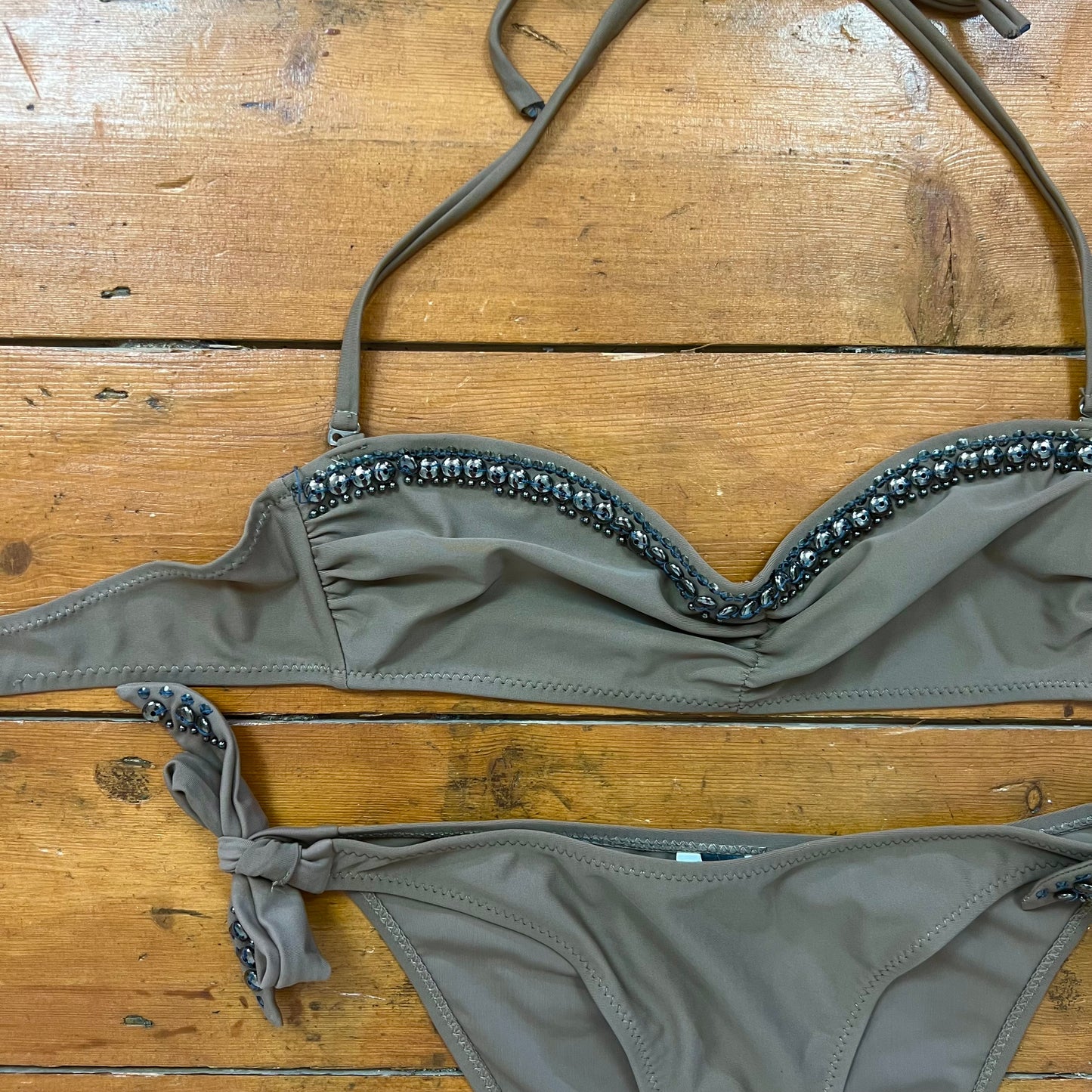 vintage 00s brown / grey studded bikini set