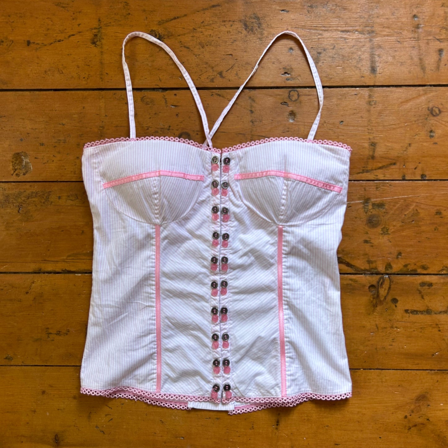 vintage 00s pink pinstripe button detail cami