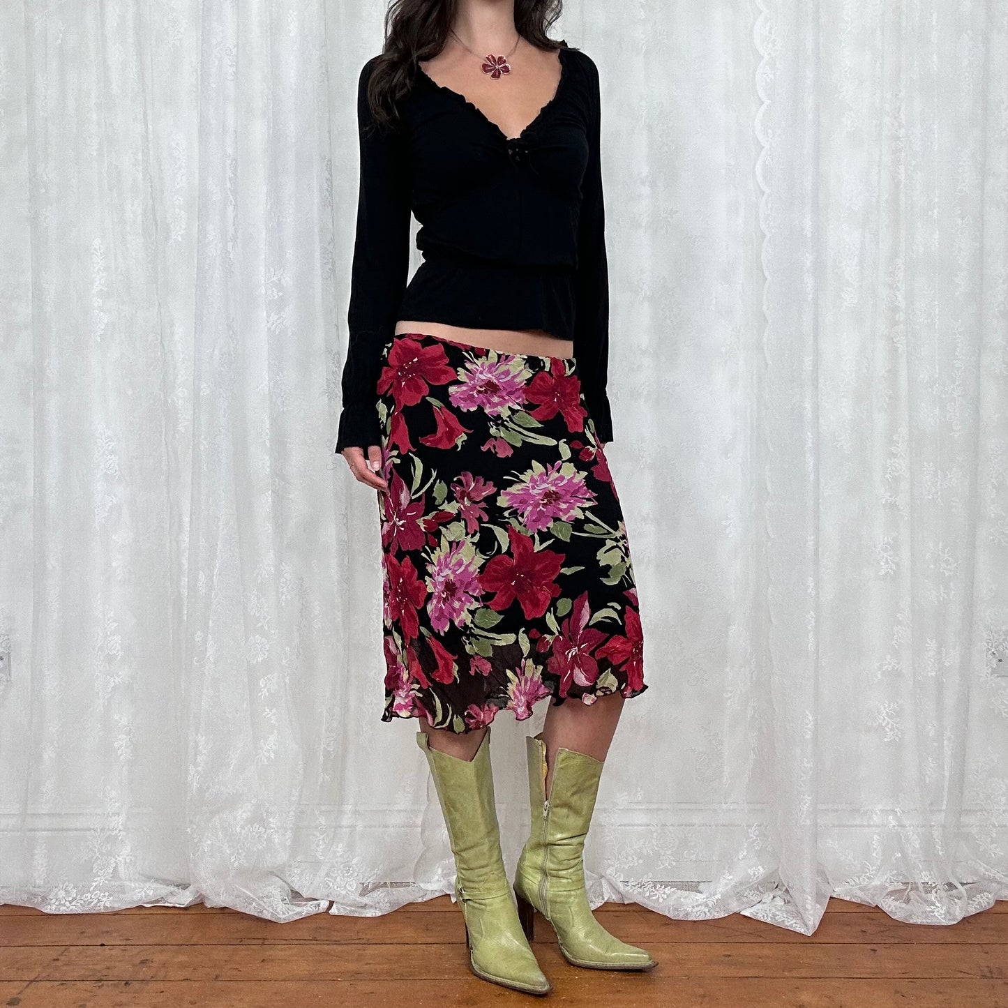 vintage 00s black shirred long sleeve milkmaid top