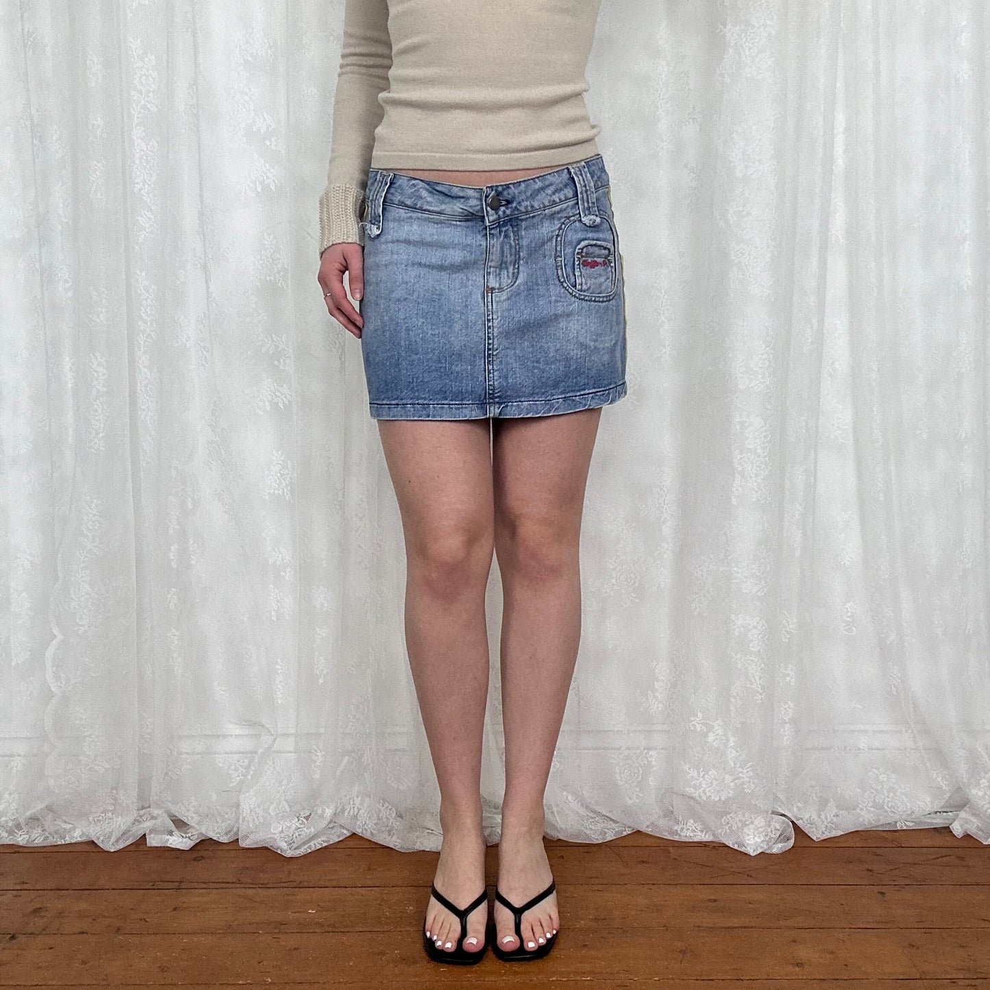 vintage 00s denim mini skirt with side stripes