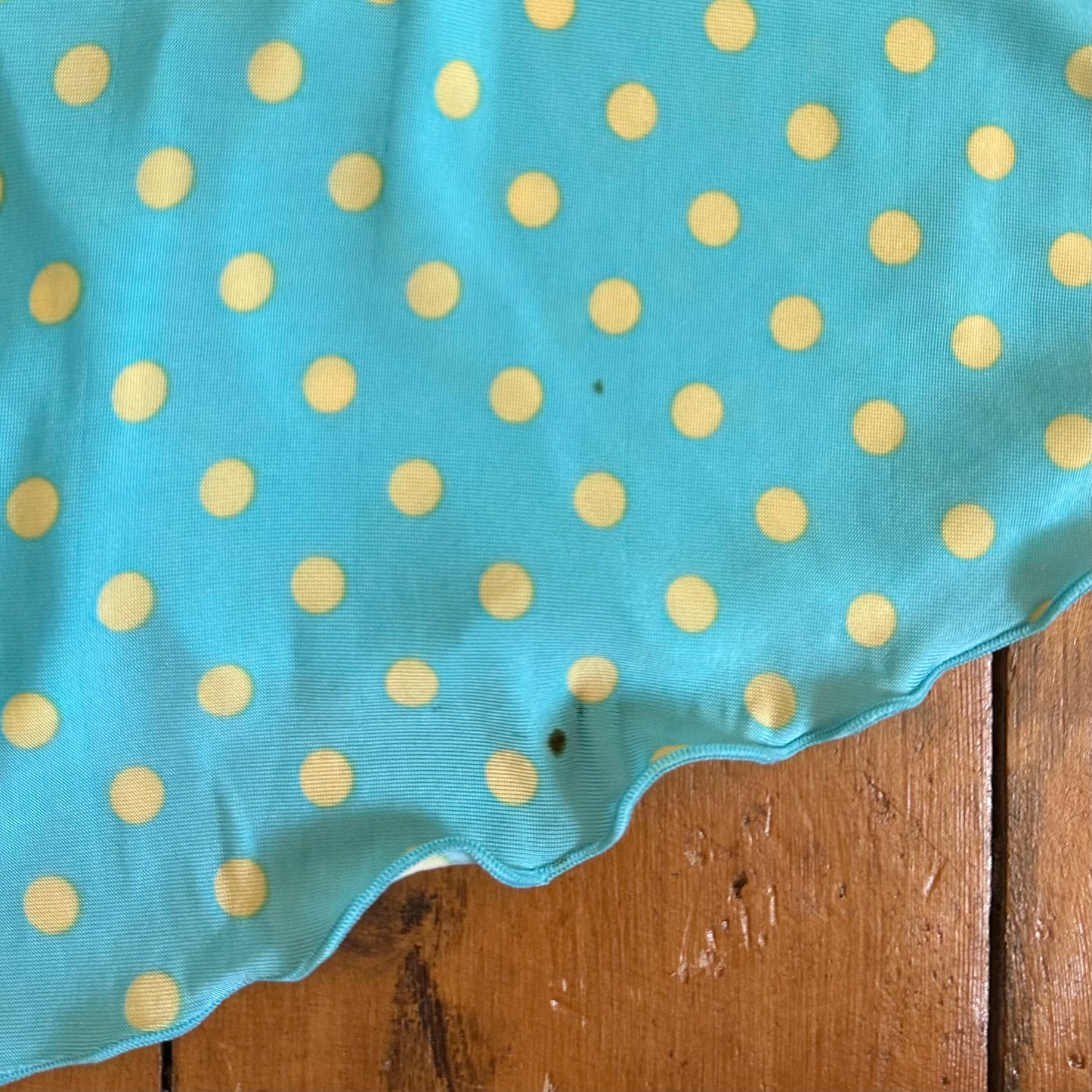 vintage 00s slinky blue and yellow polka dot mini dress