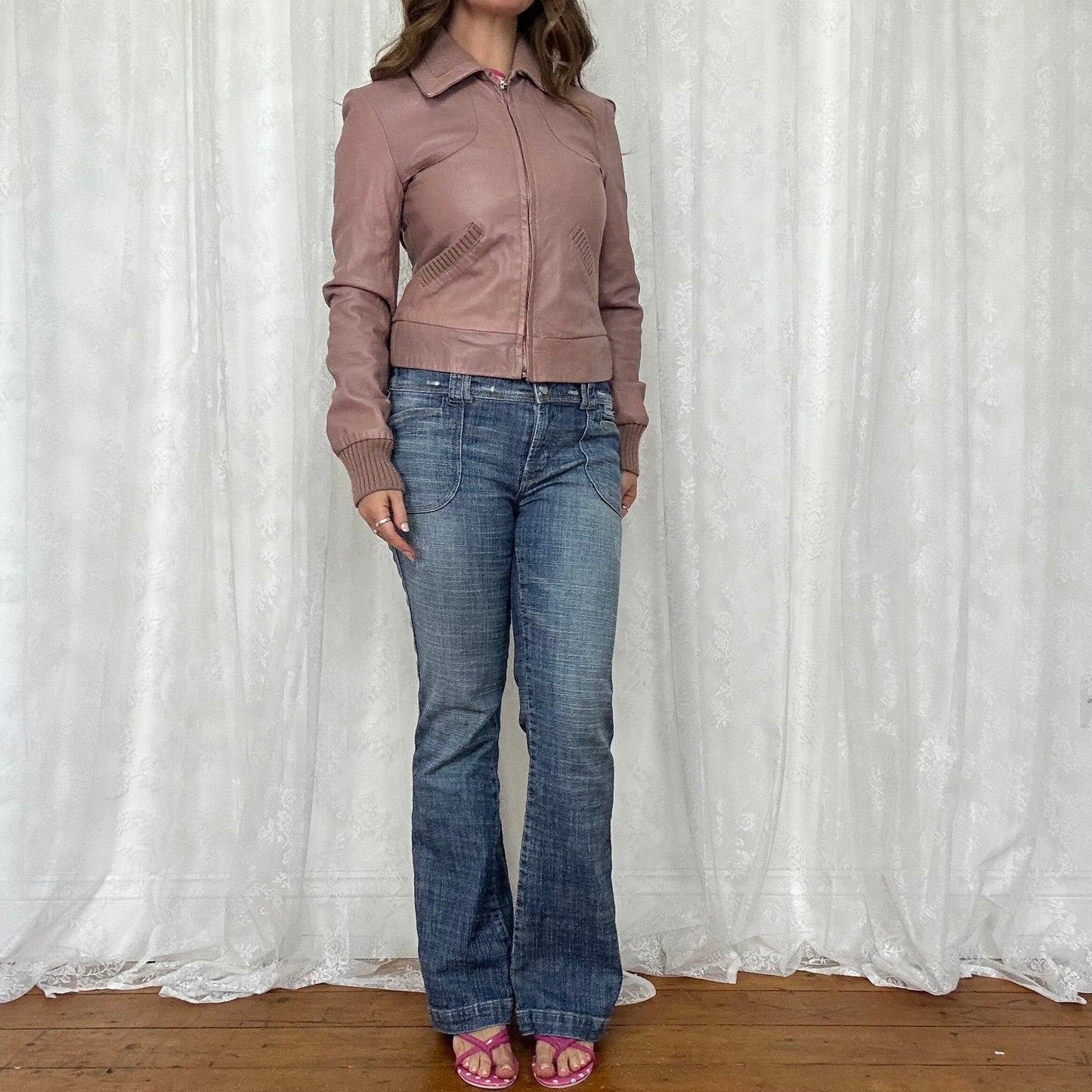 vintage 00s morgan de toi dusty pink leather jacket