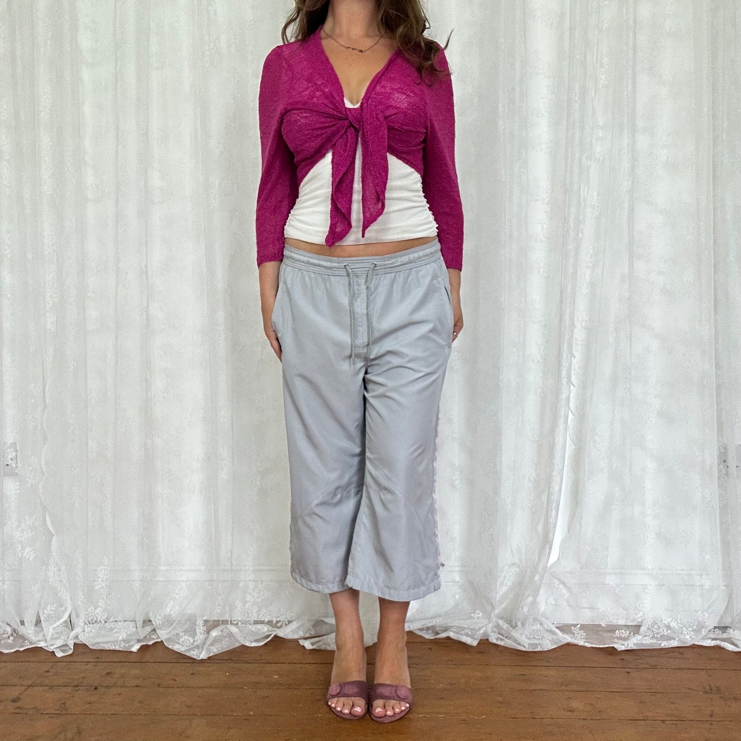 vintage 00s hot pink tie up cardigan