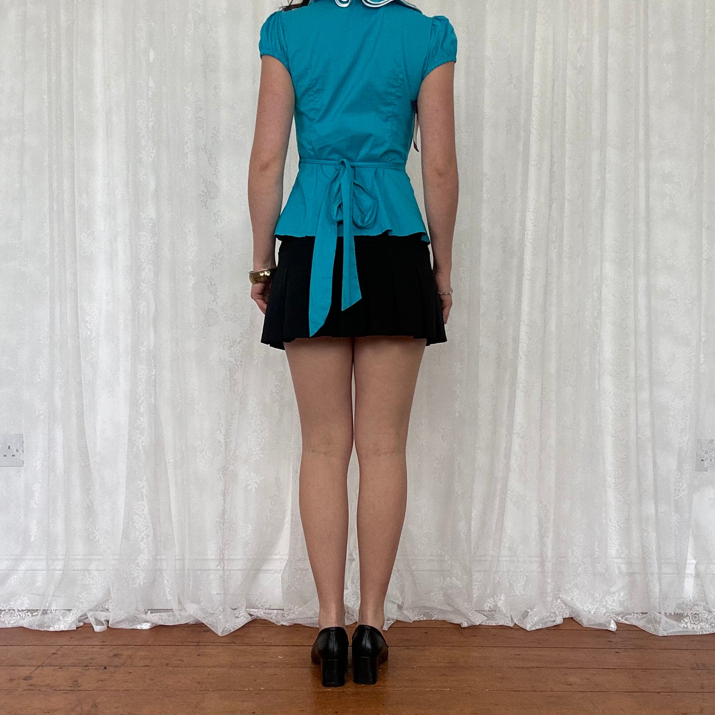 vintage 00s bright blue wrap shirt