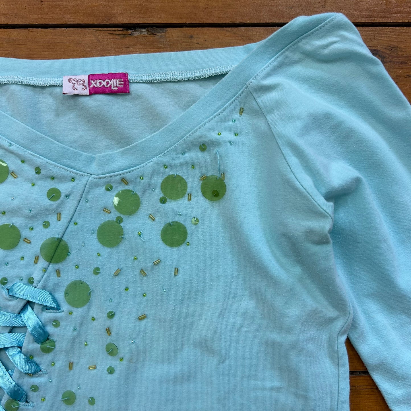 vintage 00s baby blue sequin crop sleeve top