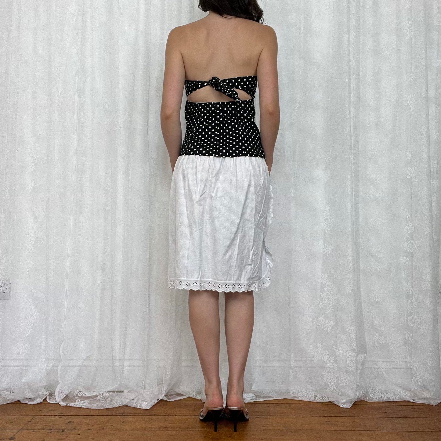 vintage 00s black and white polka dot bandeau top