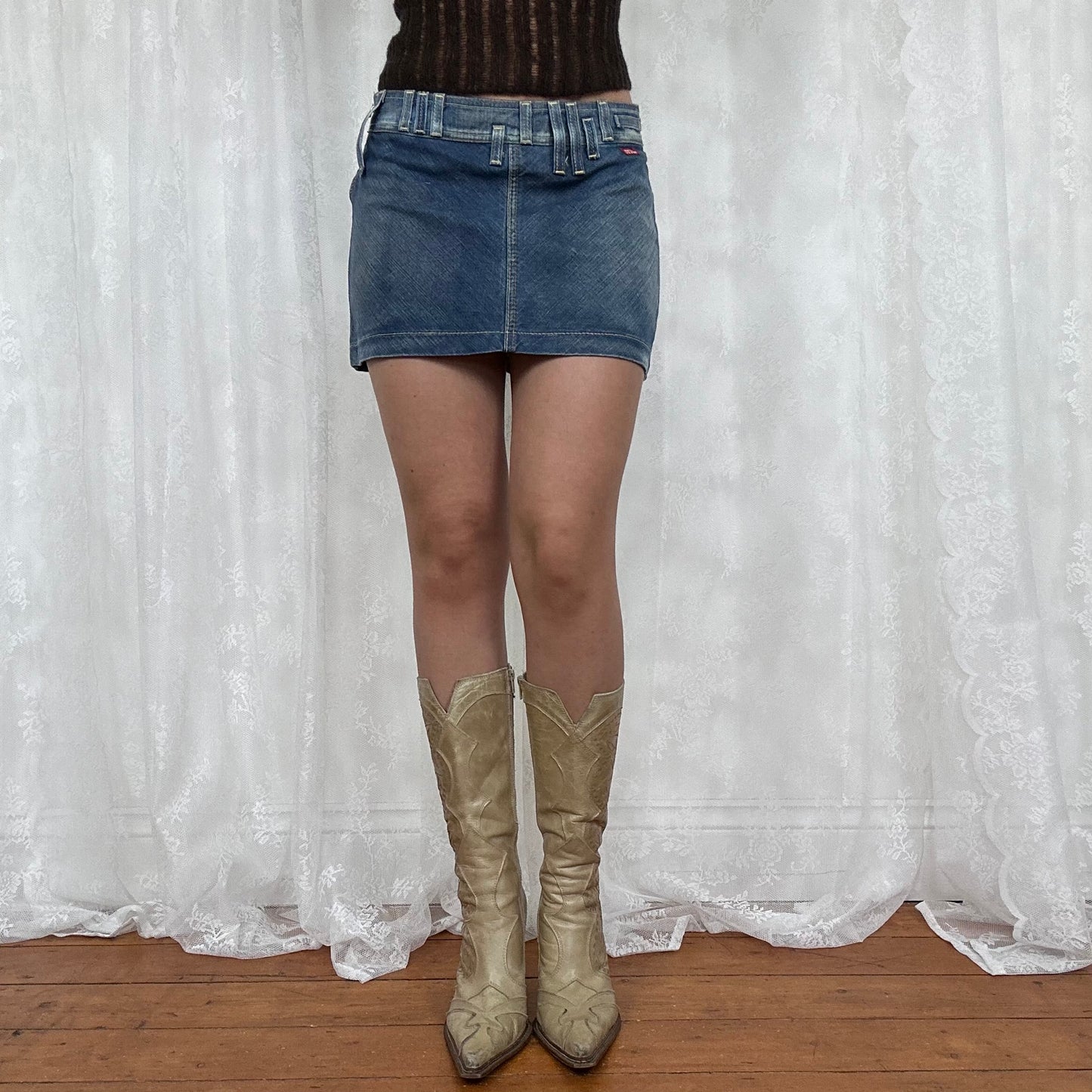 vintage 00s miss sixty denim mini skirt with belt loops