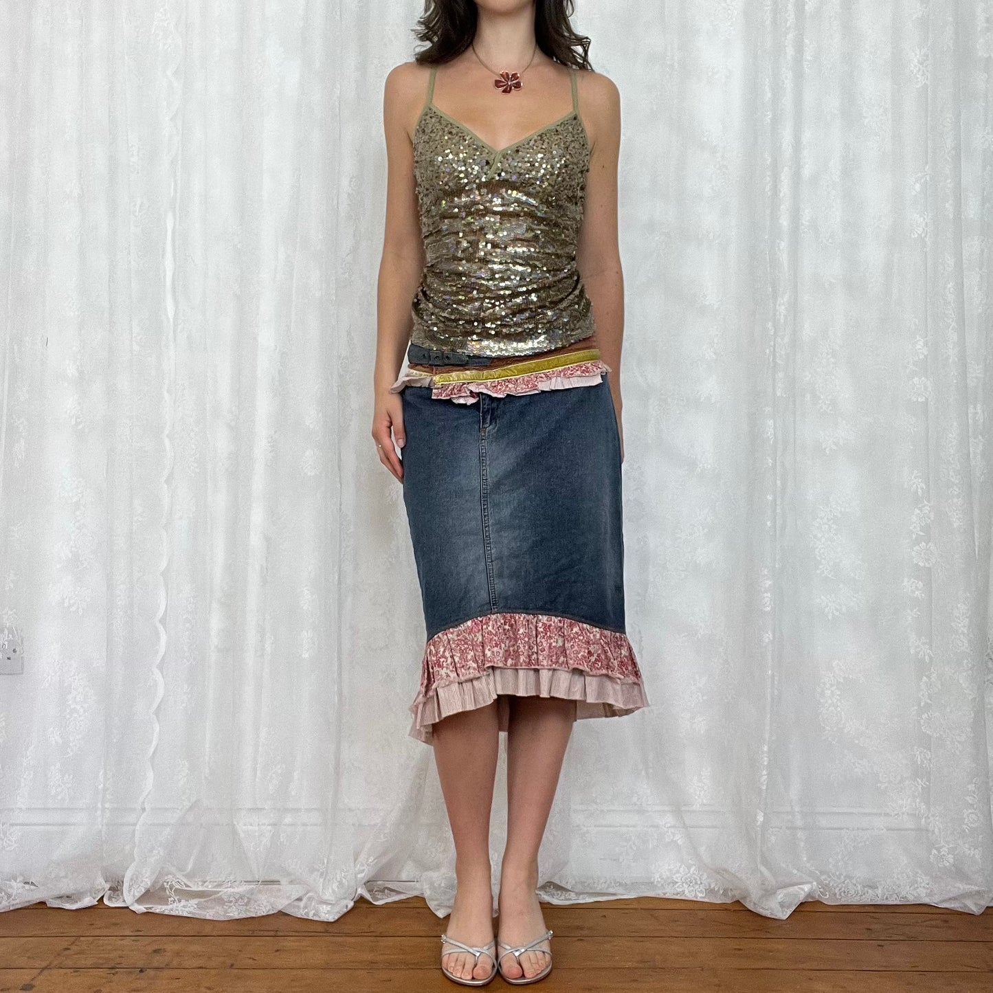 vintage 00s grey / brown sequin cami top