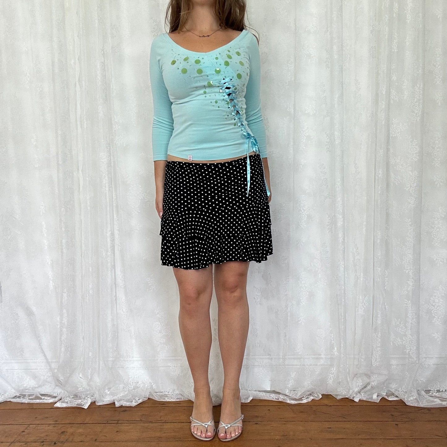 vintage 00s black polka dot rara mini skirt