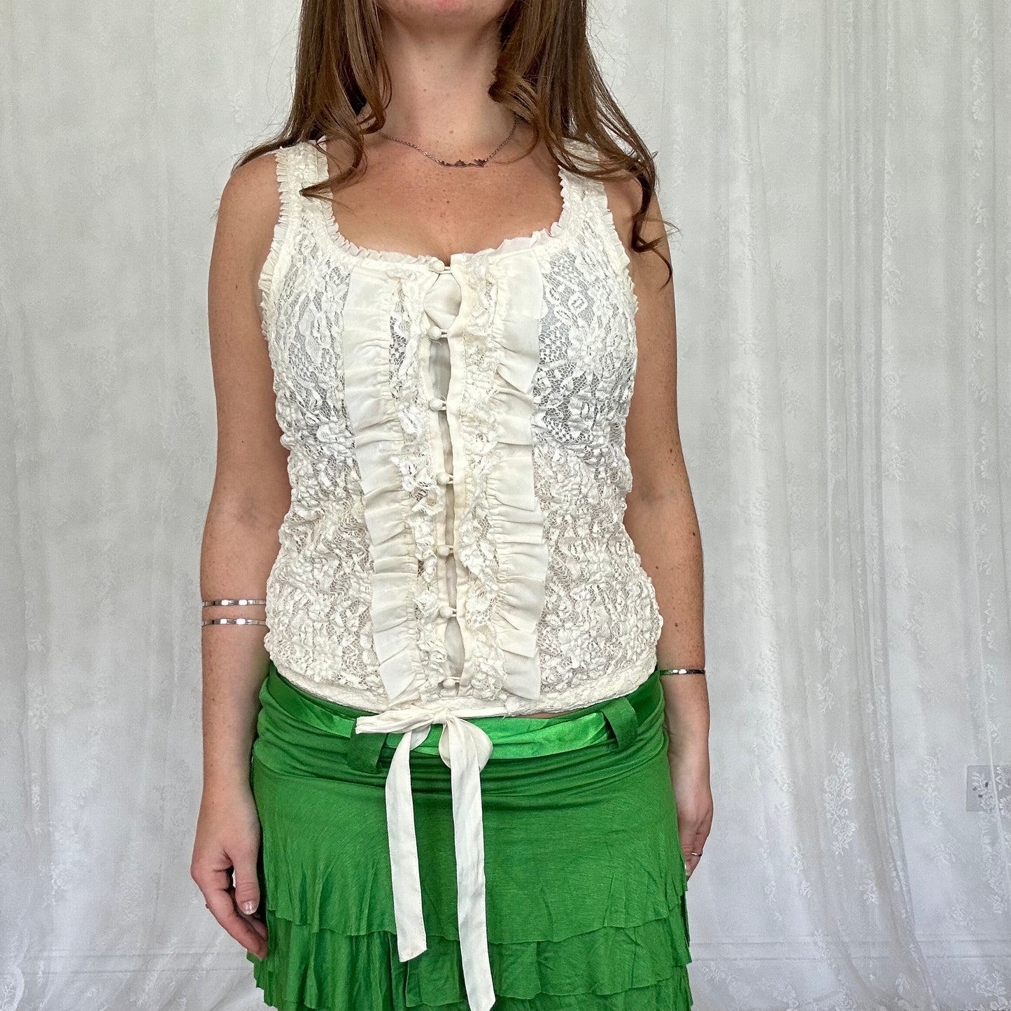 vintage 00s cream lace button up cami