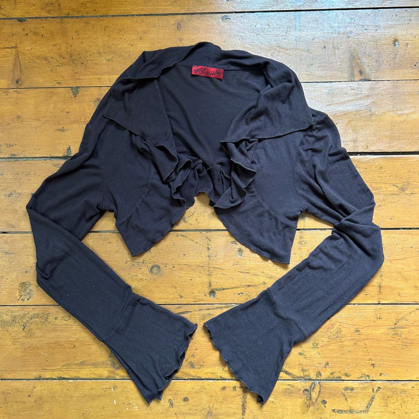vintage 00s brown frill bolero shrug
