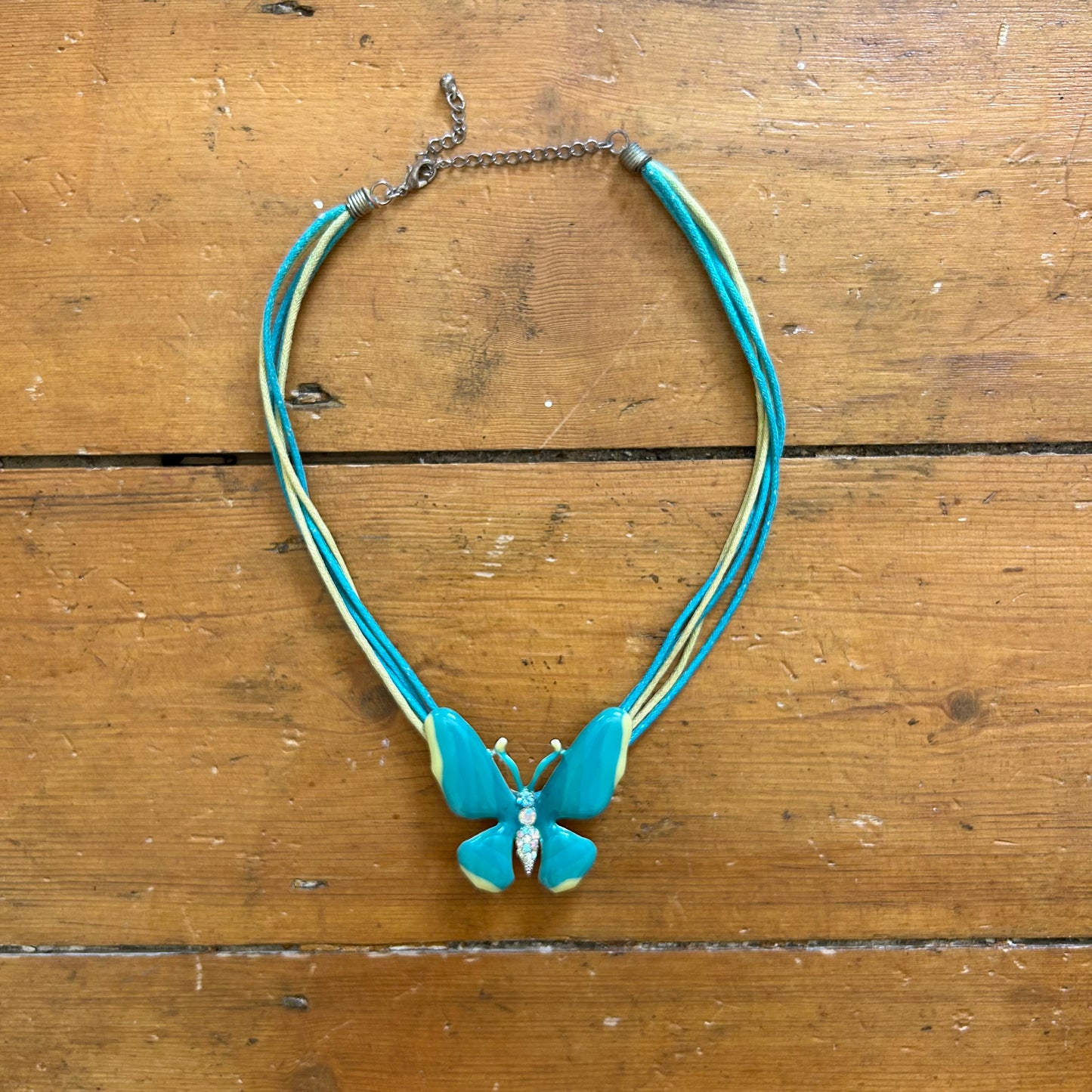 vintage 00s teal and yellow butterfly pendant necklace