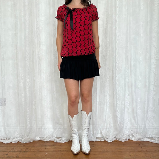 vintage 00s red and black polka dot top
