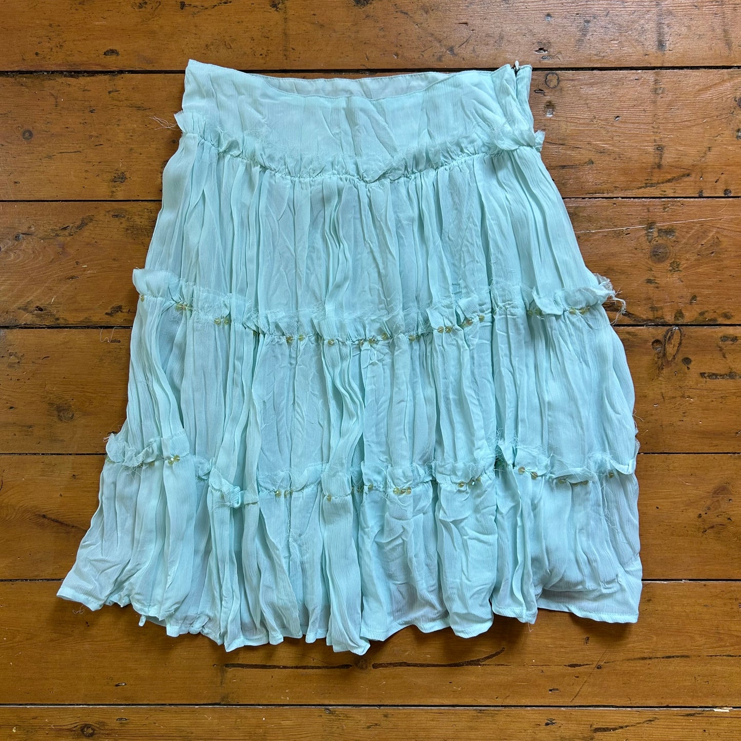 vintage 00s aqua blue sequin tiered midi skirt