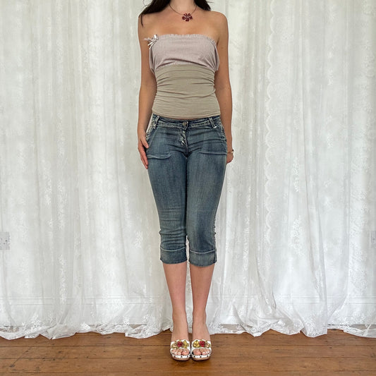 vintage 00s beige gingham strapless tie back top