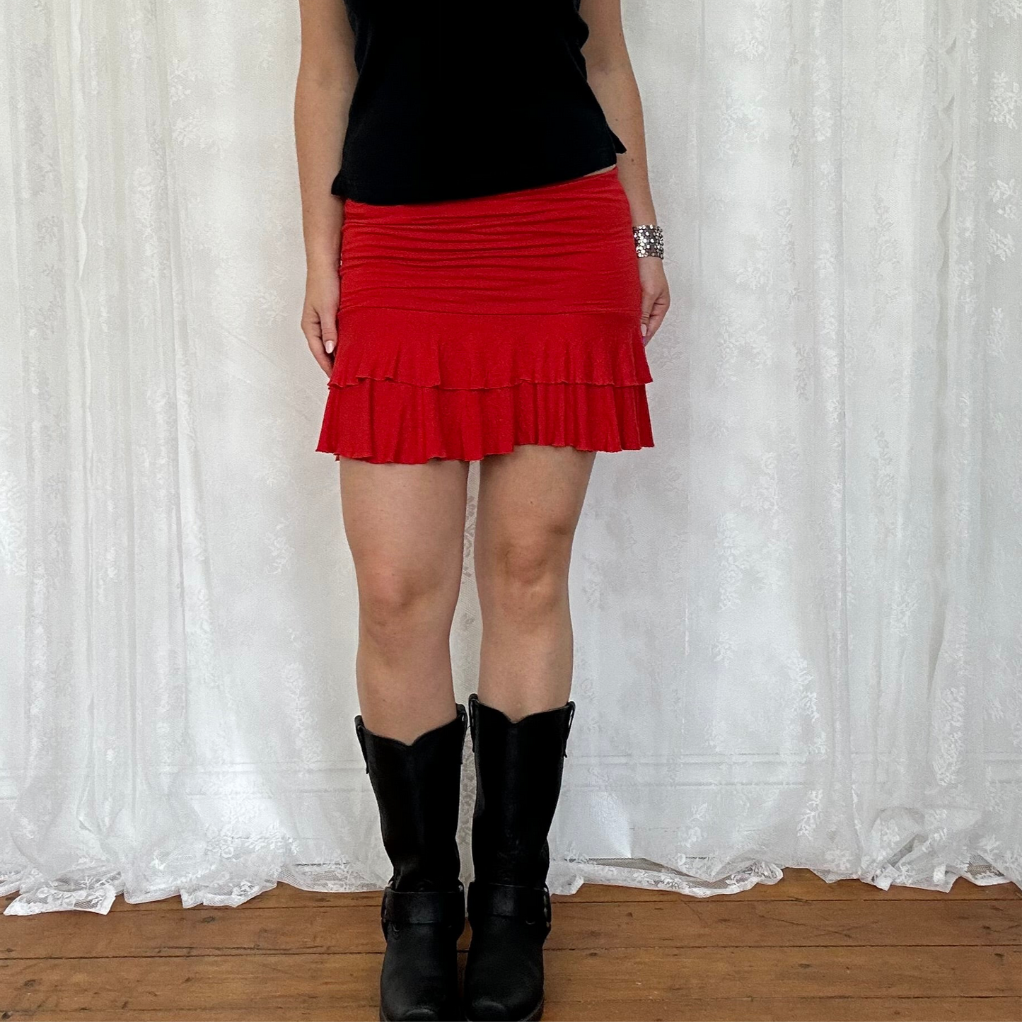 vintage 00s red rara mini skirt