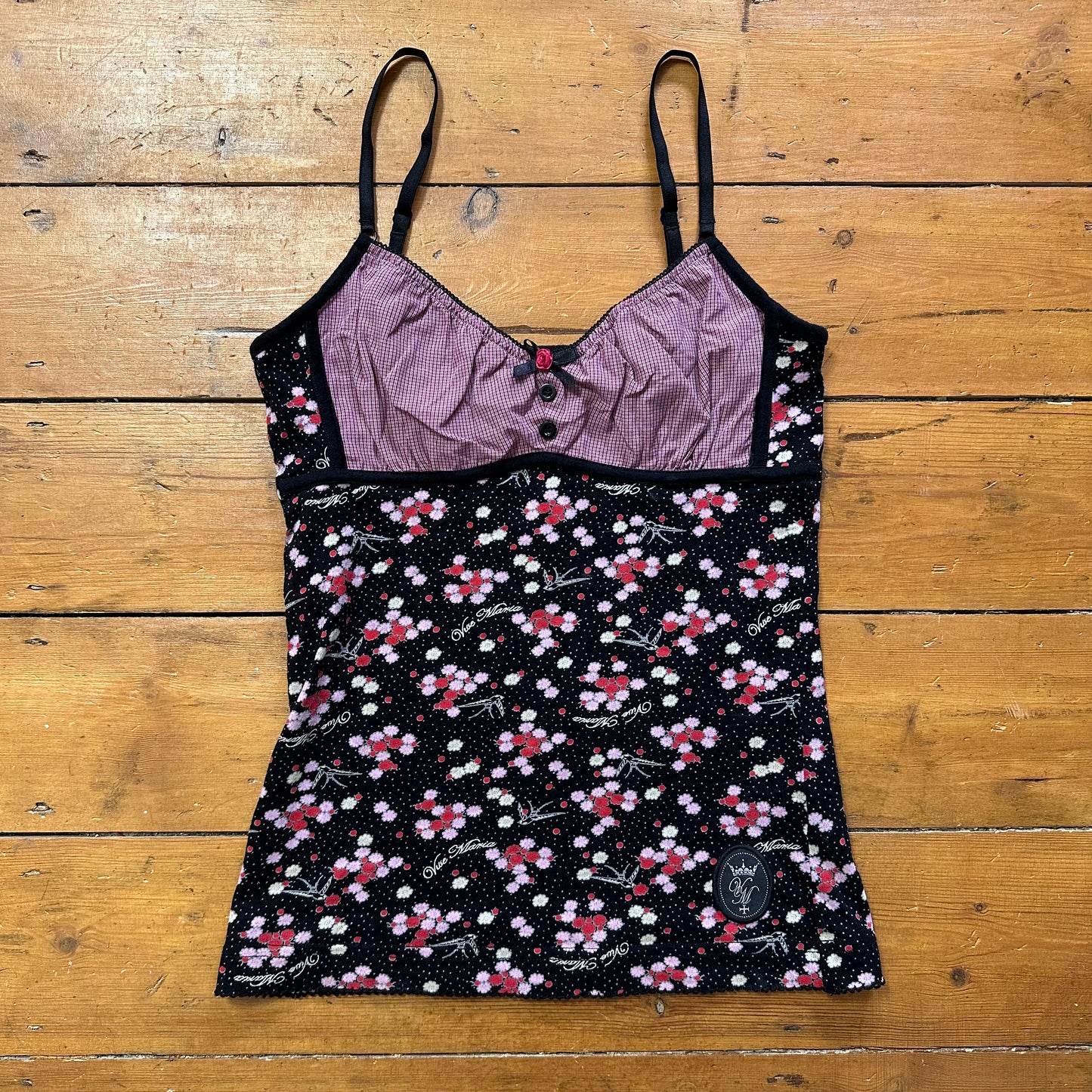 vintage 00s vive maria floral cami with gingham bust