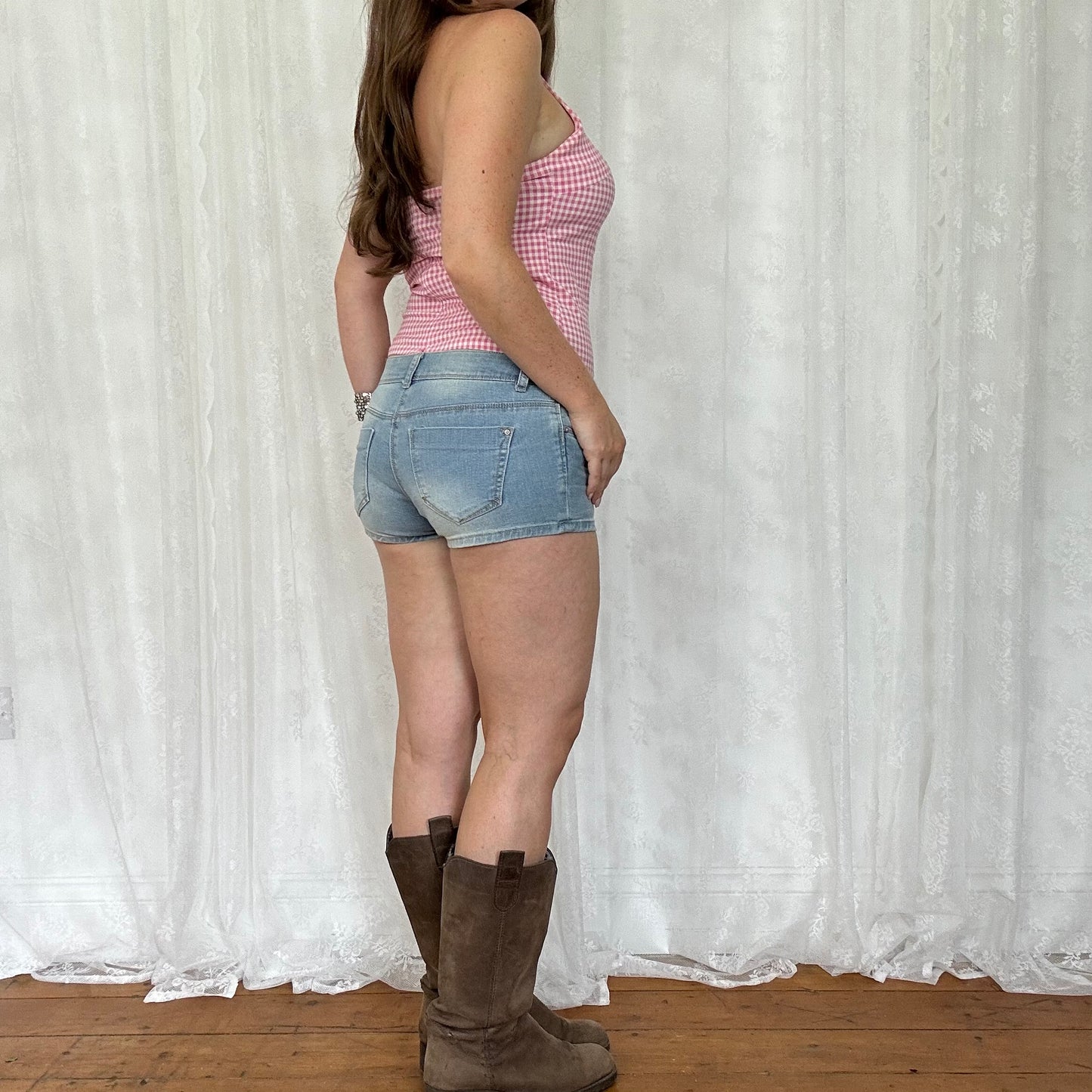vintage 00s light wash low rise denim shorts