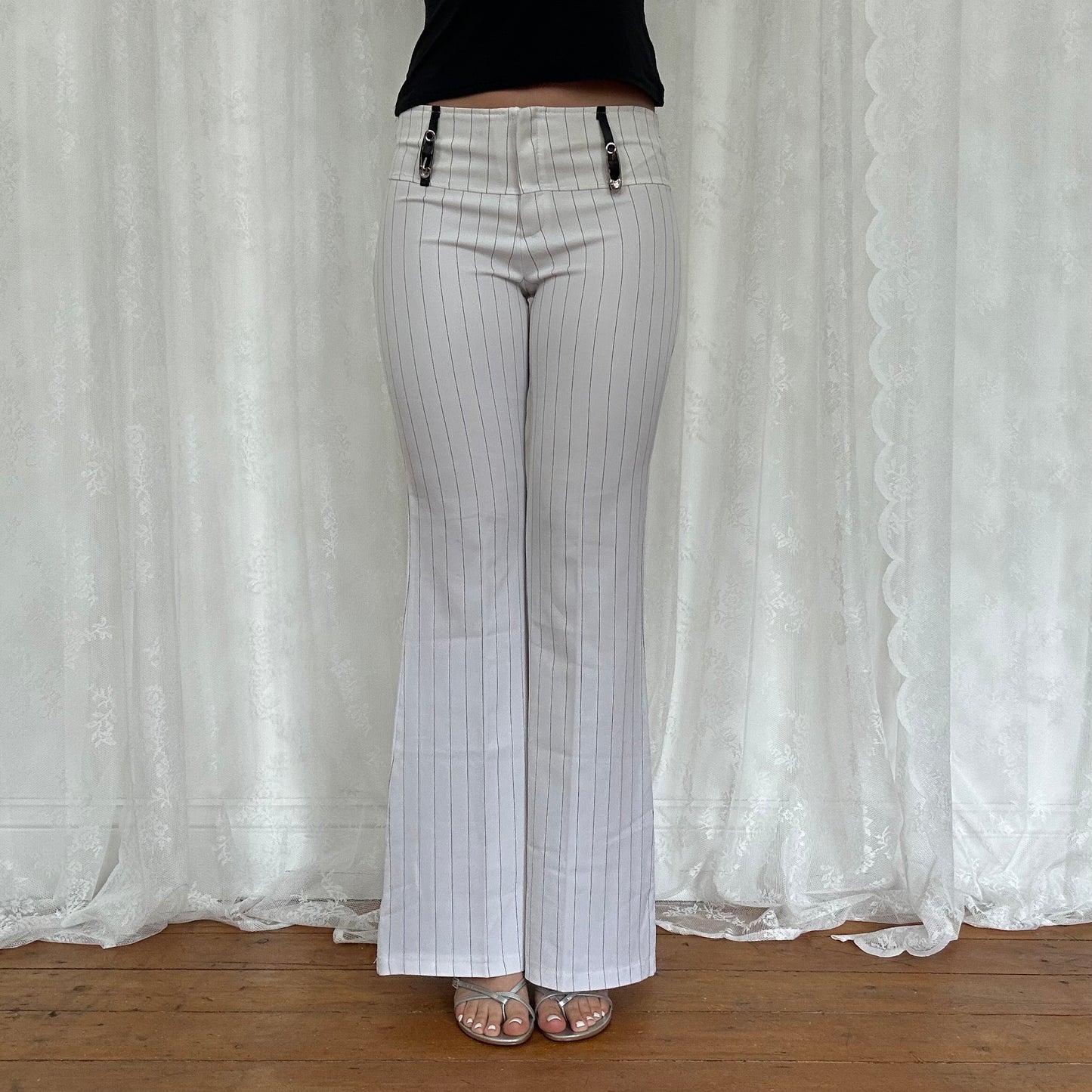 vintage 00s white pinstripe flared trousers