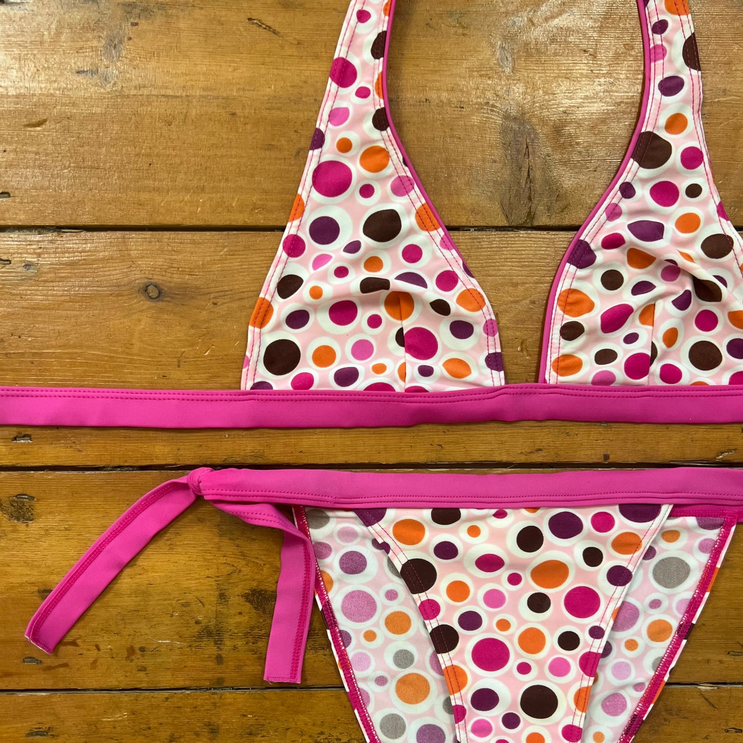 vintage 00s pink polka dot bikini set