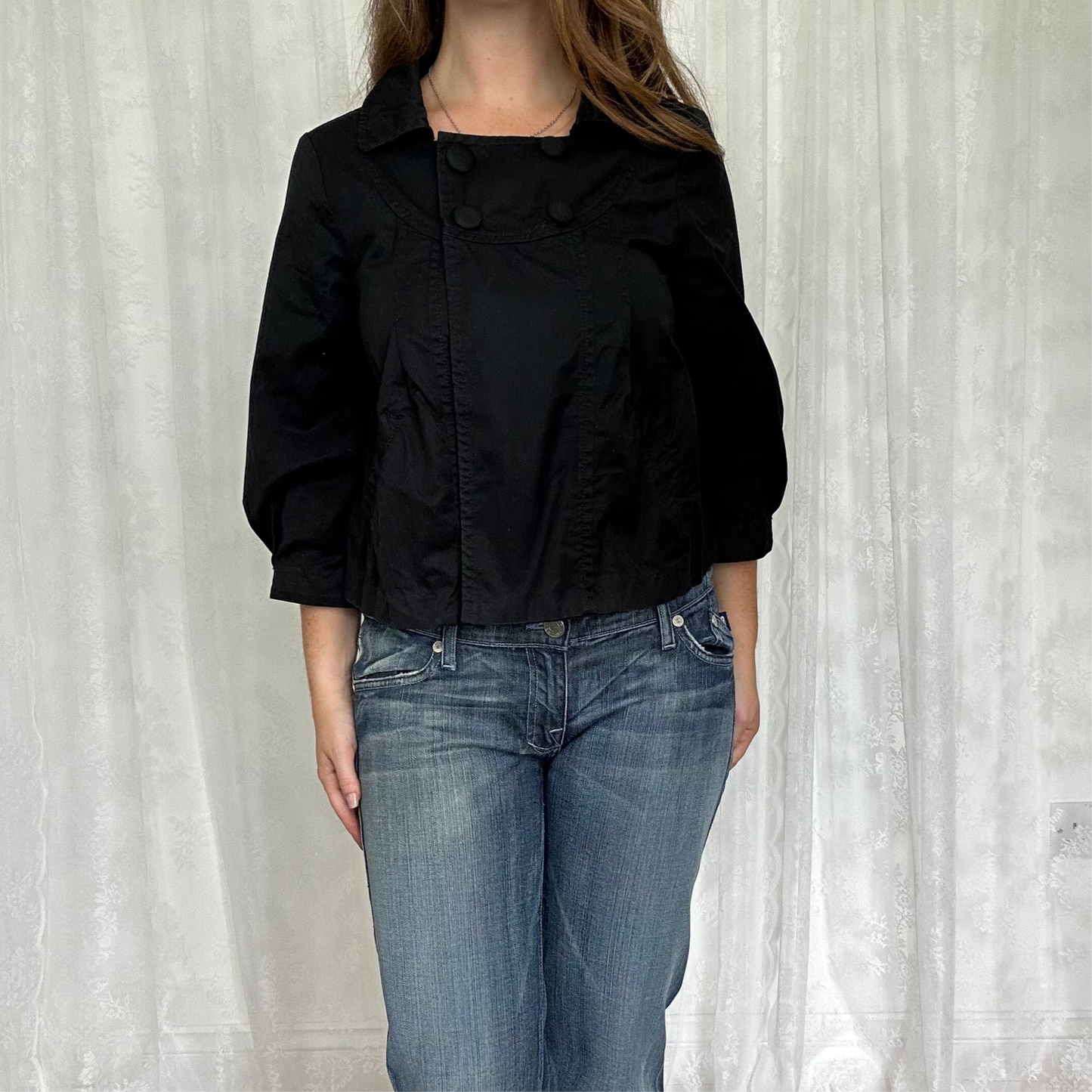 vintage 00s black crop sleeve peacoat