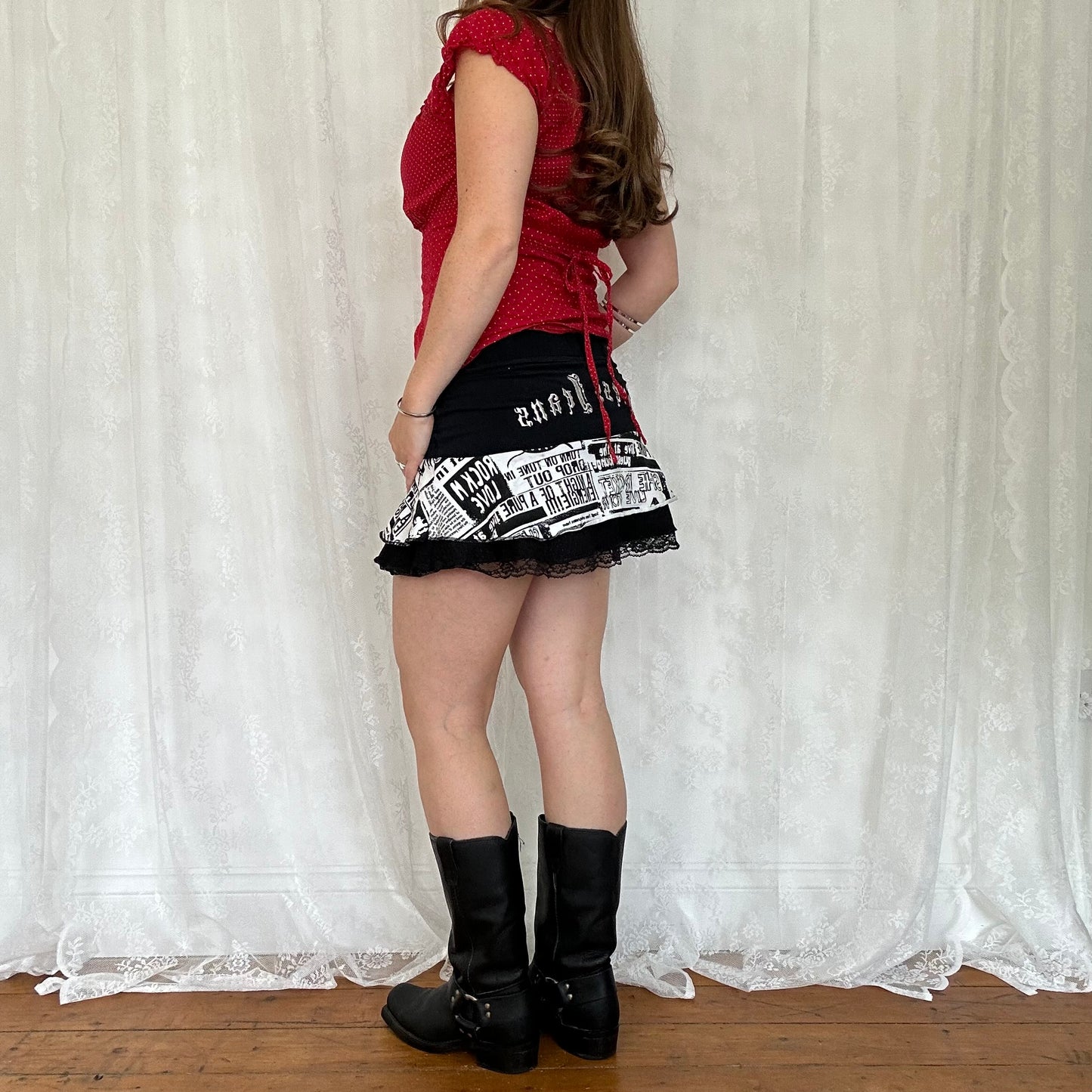 vintage 00s red polka dot tie back milkmaid top