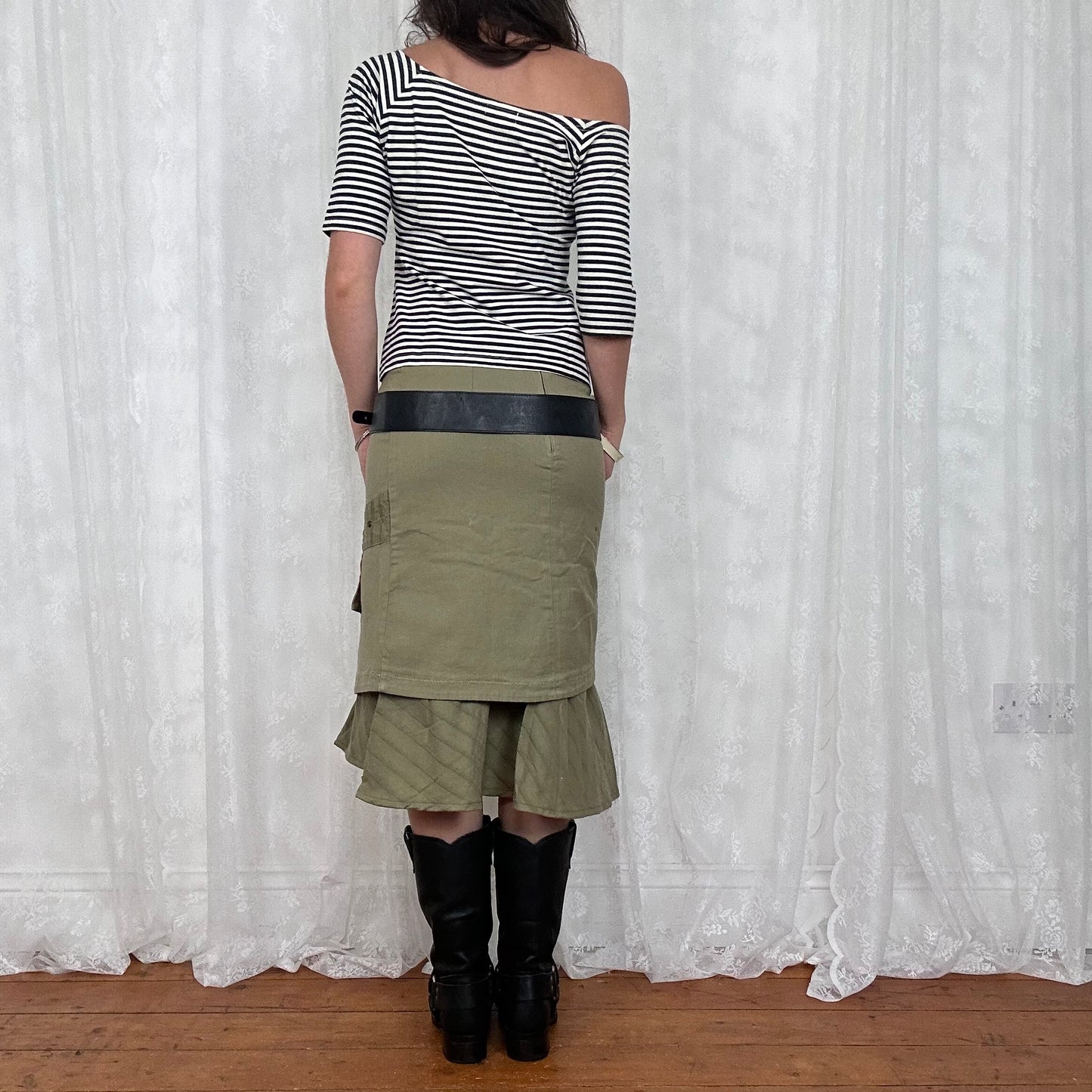 vintage 00s stripey slouchy crop sleeve top