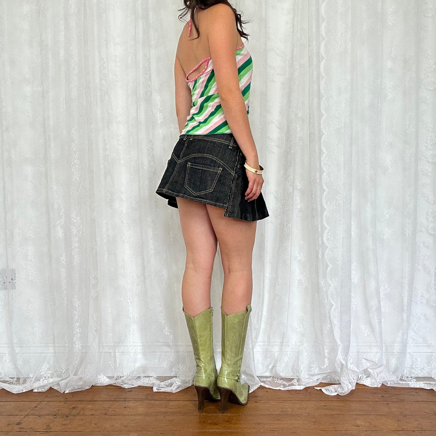 vintage 00s pink and green stripey 35 cami