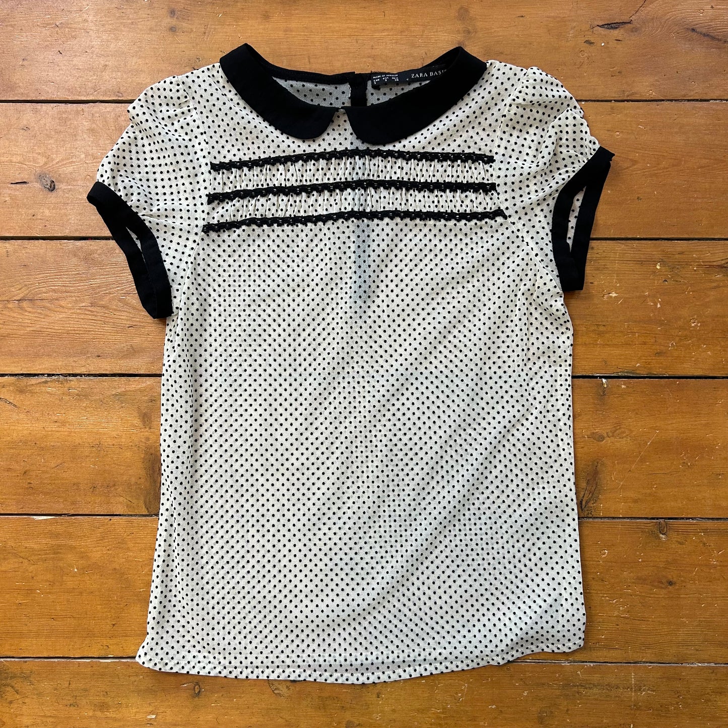 vintage 00s mesh polka dot collared top