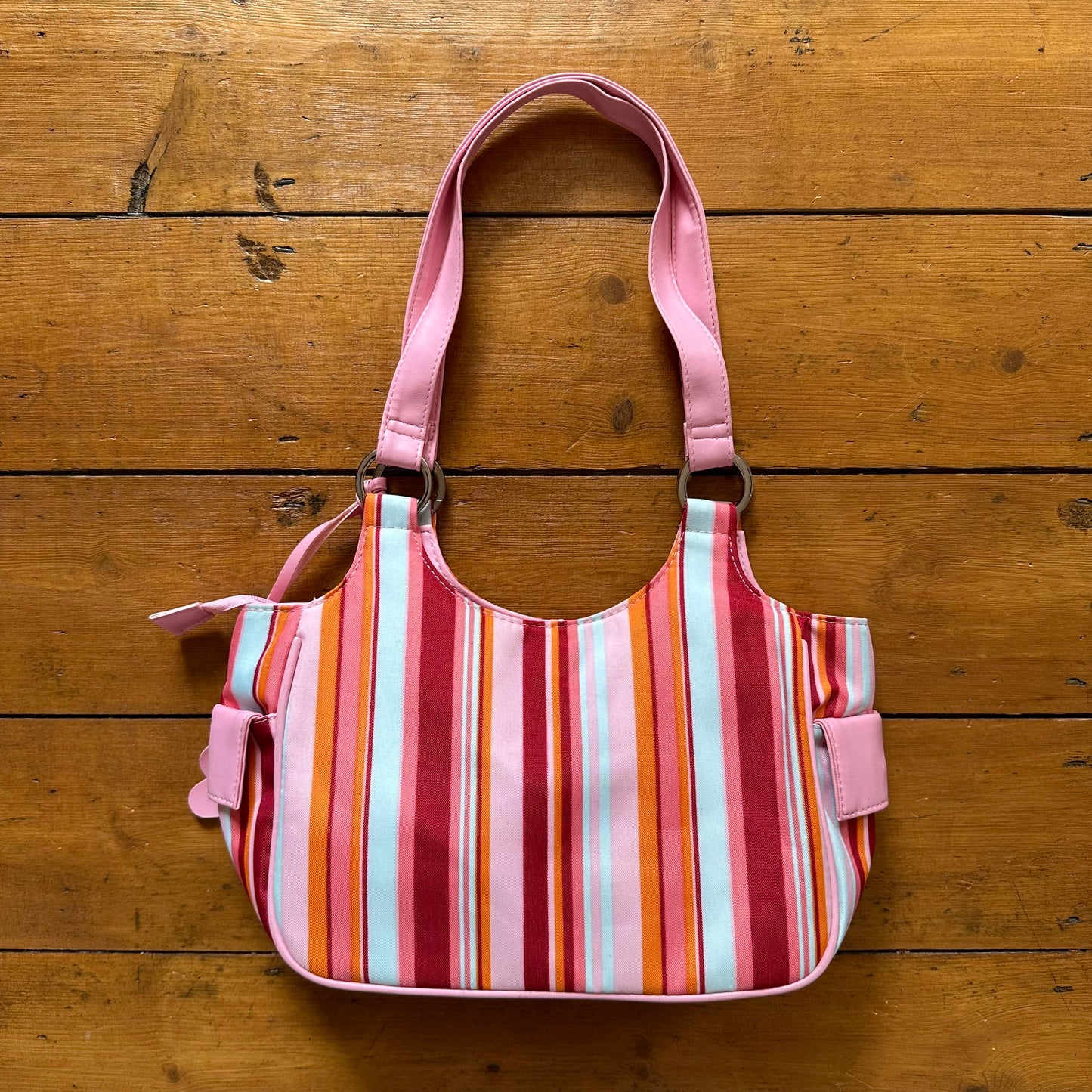 vintage 00s pink and orange striped bag