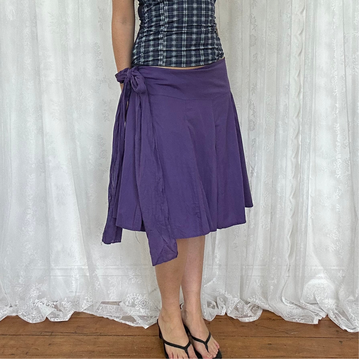 vintage 00s purple pleated midi skirt