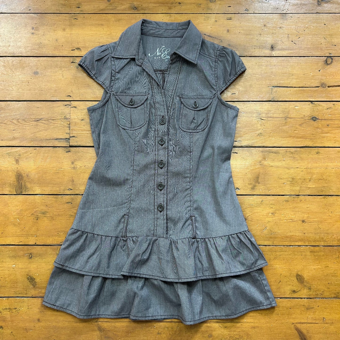 vintage 00s brown pinstripe button down mini dress