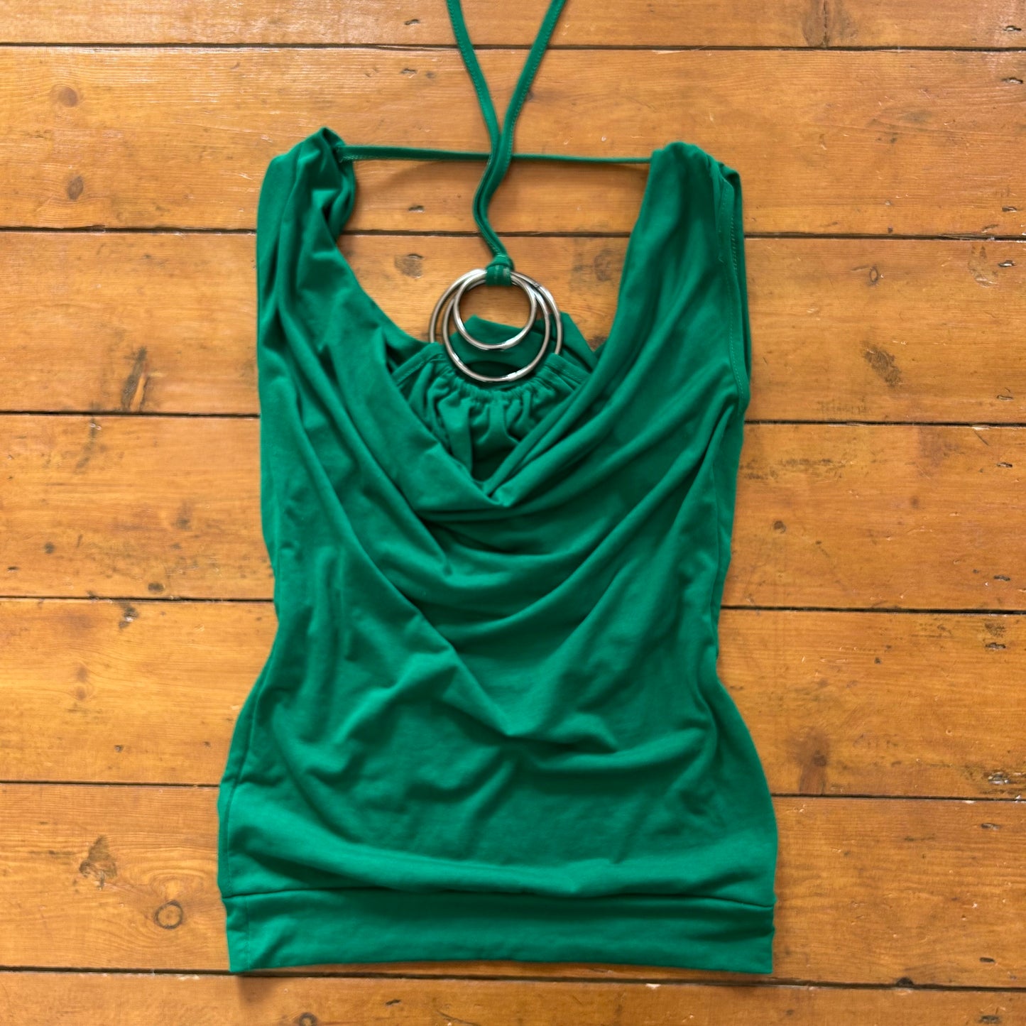 vintage 00s green o ring cowl neck top