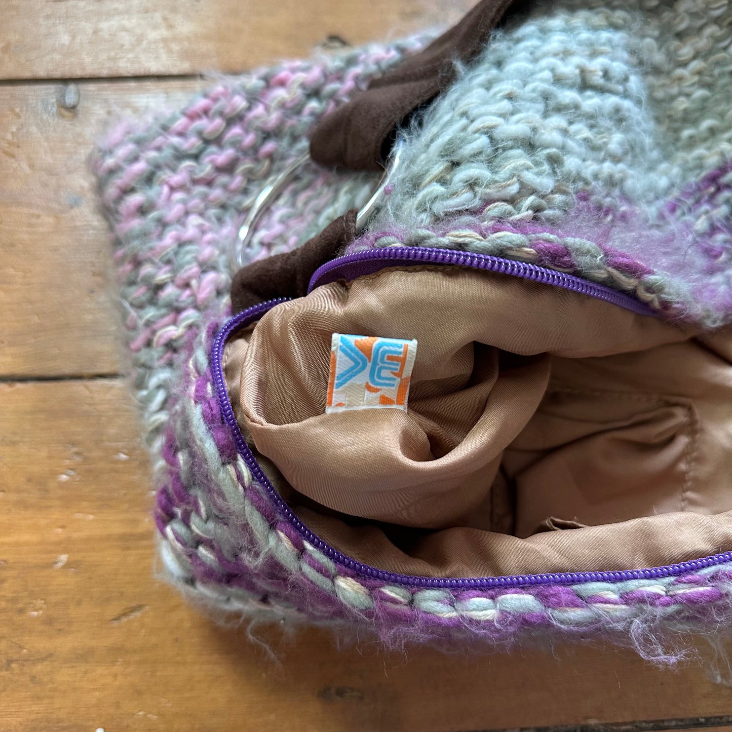 vintage 00s purple and brown knitted handbag