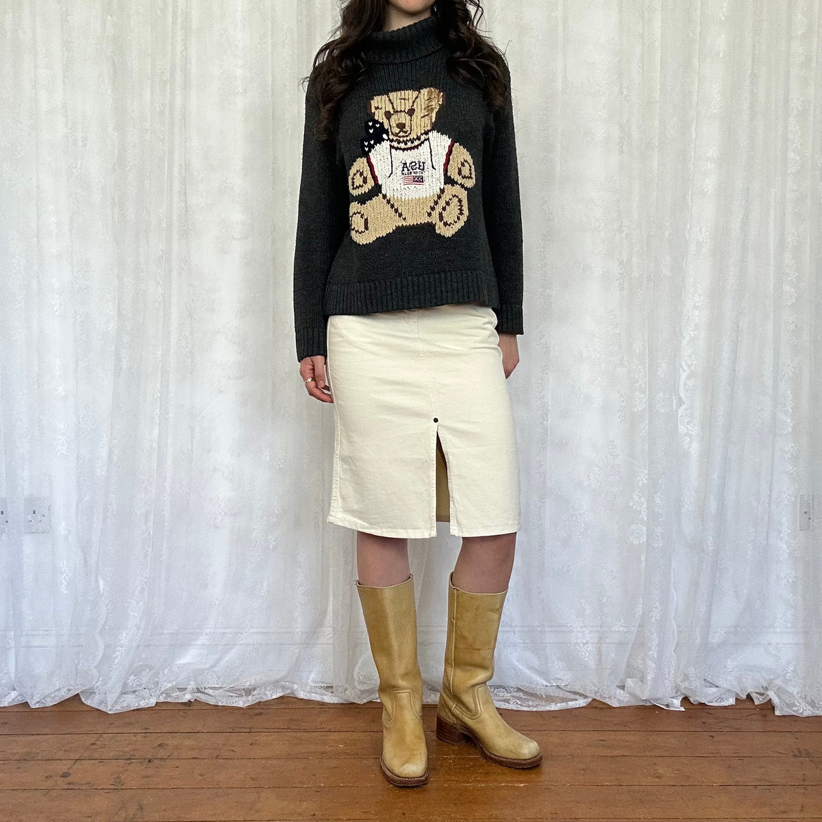 vintage 00s charcoal teddy bear jumper