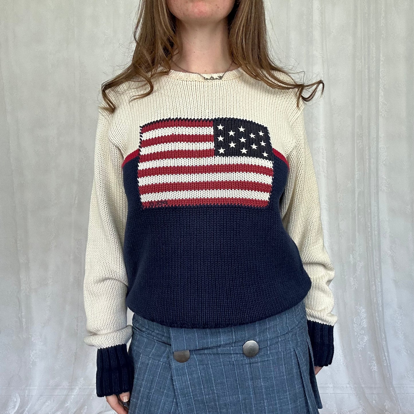 vintage 00s ralph lauren knitted flag jumper