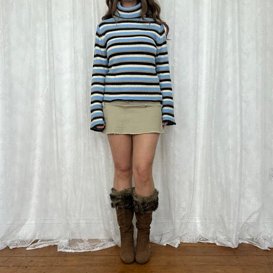 vintage 00s brown and blue stripey knitted jumer