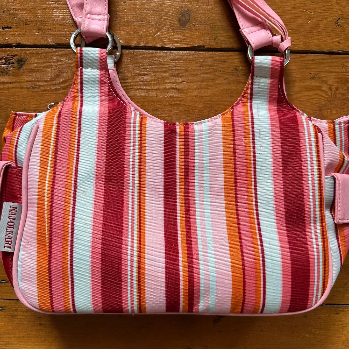 vintage 00s pink and orange striped bag